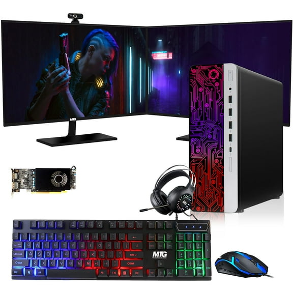 Restored HP G3 Gaming Desktop PC,Intel Core i7 6th Gen,RX 550 Graphics,16GB RAM,1TB SSD|2TB HDD,MTG New 24 Inch Dual Monitor,RGB Keyboard Mouse,RGB Headphone,Webcam,Windows 11 Pro