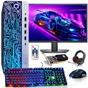 HP Gaming Desktop Bundle, Intel i7-6th Gen, 16GB RAM, 256GB SSD + 1TB HDD, NVIDIA GT 1030, 22" Monitor, RGB, Win 11
