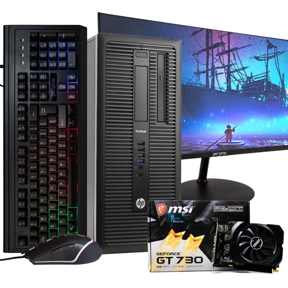 Restored HP Gaming Desktop Tower Computer Bundle with 24" Monitor, Intel Core i5, 8GB RAM, Integrated Graphics, 512GB SSD, DVD-ROM, Windows 10, Black (Refurbished)