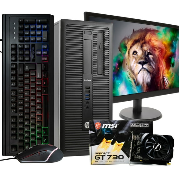 Restored HP Gaming Desktop Tower Computer Bundle, Intel Core i5, 16GB RAM, NVIDIA GeForce GT 730 (2GB), 1TB SSD, DVD-ROM, Windows 10, New 24" LCD Monitor, RGB Keyboard & Mouse (Refurbished)