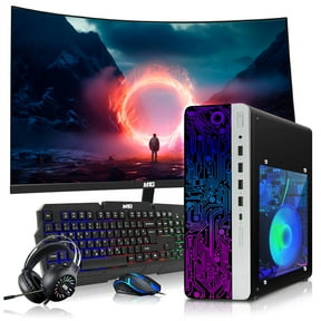 Restored HP Gaming PC Desktop Computer – AMD Pro A10-9700,RX 550 Graphics,16GB RAM,256GB SSD,24 Inch Curved Monitor,RGB Keyboard with AI Copilot,Mouse,WiFi,RGB Headphone,Windows 11