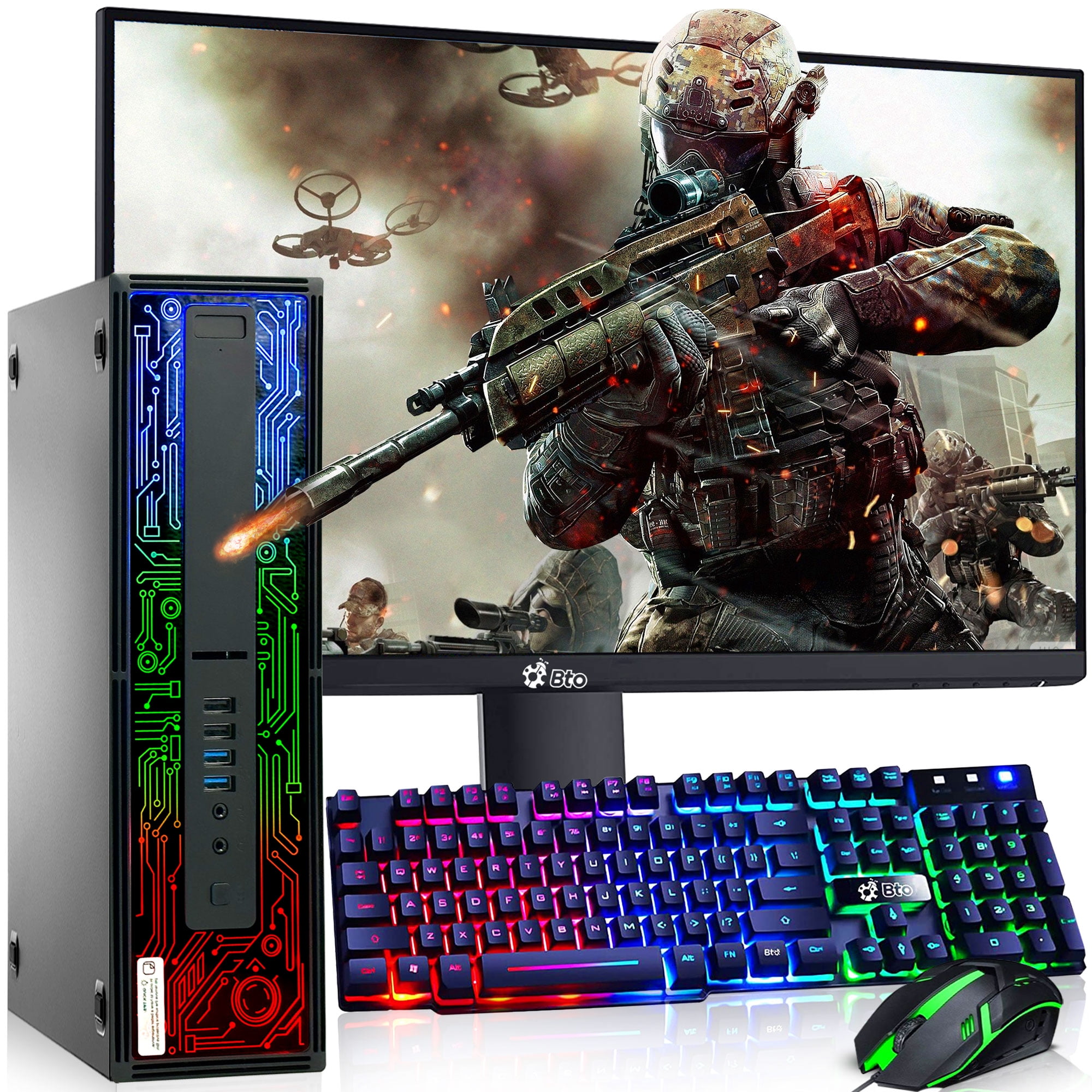 Restored HP Gaming RGB PC i7-6700, 32GB Ram, 1TB SSD 2TB HDD, New 24" LED Monitor Screen, Nvidia GeForce GTX 1050ti, BTO RGB Keyboard & Mouse, Windows 11 Professional