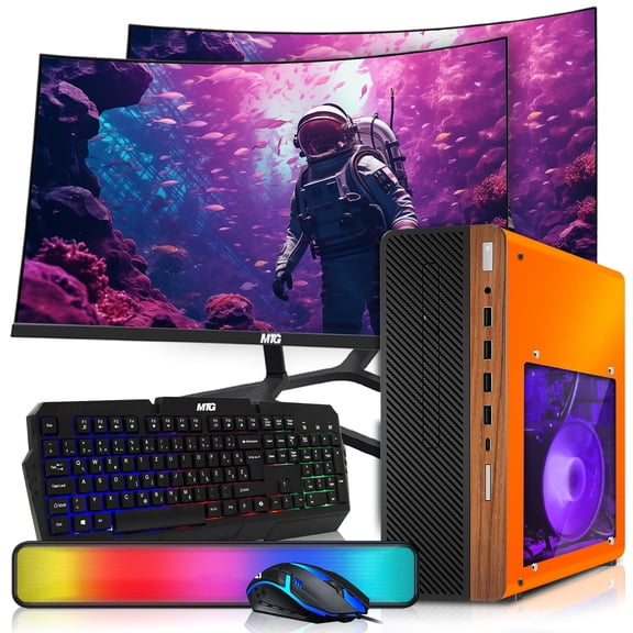 Restored HP Half Dark Desktop Computer PC Phoenix AMD Ryzen 3 PRO, 16GB RAM, 1TB SSD, Dual 32 Inch Curved Monitor, RGB KBM, Sounbar, WiFi BT, Win 11