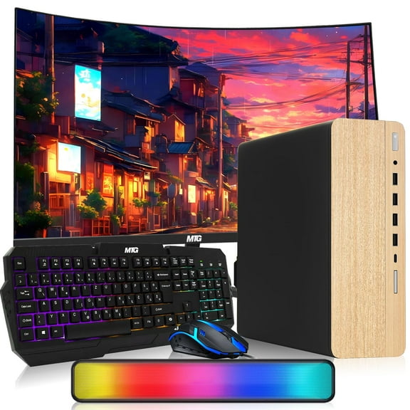 Restored HP Light Dual Premium Desktop Computer PC – Intel Core i5,16GB RAM,512GB SSD,24 Inch Curved Monitor,RGB Keyboard with AI Copilot Key and Mouse,RGB Soundbar,Windows 11