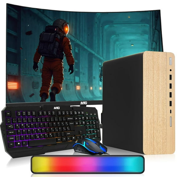 Restored HP Light Dual Premium Desktop Computer PC – AMD Processor,16GB RAM,512GB SSD,32 Inch Curved Monitor,RGB Keyboard with AI Copilot Key and Mouse,RGB Soundbar,Windows 11