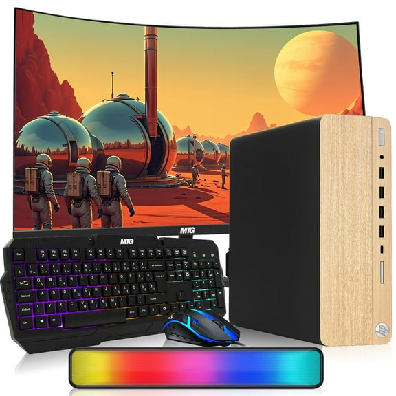 Restored HP Light Dual Premium Desktop Computer PC – Intel Core i5,16GB ARGB RAM,512GB SSD,27 Inch Curved Monitor,RGB Keyboard with AI Copilot Key and Mouse,RGB Soundbar,Windows 11 (Refurbished)