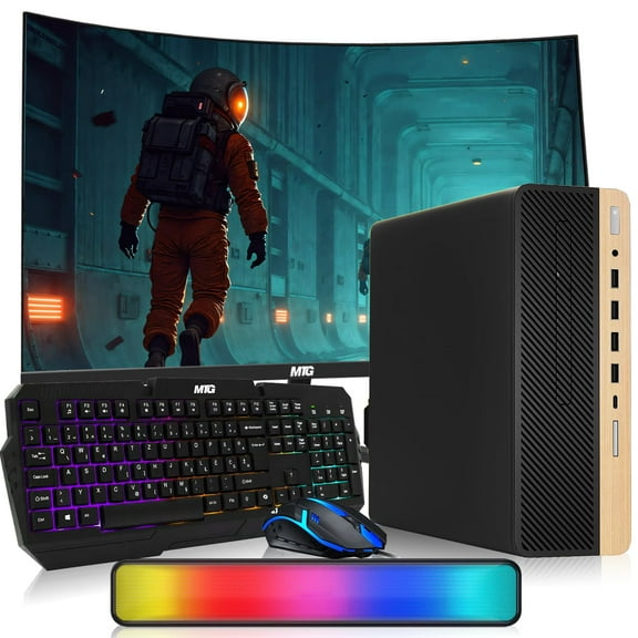 Restored HP Light Single Premium Desktop Computer PC – Intel Core i5,16GB RAM,512GB SSD,32 Inch Curved Monitor,RGB Keyboard with AI Copilot Key and Mouse,RGB Soundbar,Windows 11