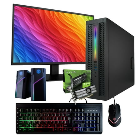 Restored HP ProDesk 1080P Gaming Desktop PC Custom RGB Intel Core i5 NVIDIA GeForce GT 1030 16GB RAM 500GB SSD 24" Monitor Wi-Fi + Bluetooth Windows 10 Computer (Refurbished)