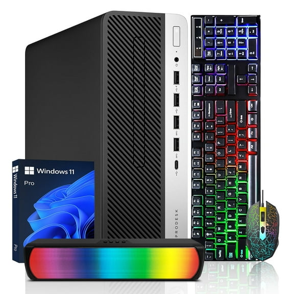 Restored HP ProDesk 600 G4 SFF Desktop Computer PC Combo Intel i7 Hexa-Core 8th Gen CPU 32GB DDR4 RAM 2TB NVMe SSD Windows 11 Pro RGB Sound Bar HDMI WIFI - (Refurbished)