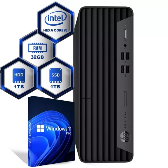 Restored HP ProDesk 600 G6 Computer Desktop PC, Intel i5-10500 (Hexa Core), 32GB DDR4 Ram, 1TB NVMe SSD, 1TB HDD, Keyboard & Mouse, Built-in Wi-Fi, Windows 11 Pro (Refurbished)