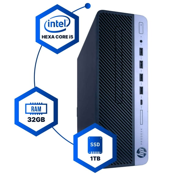 Restored HP ProDesk 600G4 Desktop Computer Hexa Core Intel i5 (3.2GHz) 32GB DDR4 RAM 1TB SSD Solid State 5G-WiFi & Bluetooth Windows 11 Professional Home or Office PC (Refurbished)