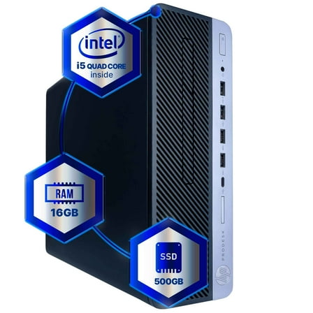 Restored HP ProDesk 600G4 Desktop Computer Quad Core Intel i5 (3.2GHz) 16GB DDR4 RAM 500GB SSD Solid State 5G-WiFi & Bluetooth Windows 11 Professional (Refurbished)