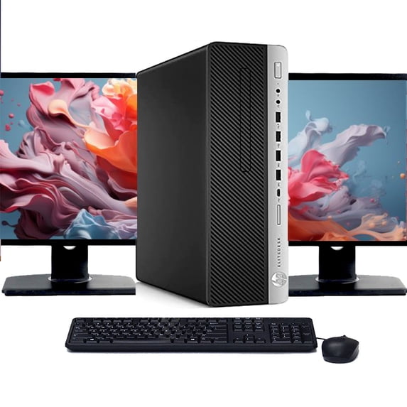 Restored HP ProDesk G4 Desktop Computer | Intel Core i5 7th Gen | 16GB RAM | 256GB SSD | Windows 10 | Dual 22" LCD (Refurbished)