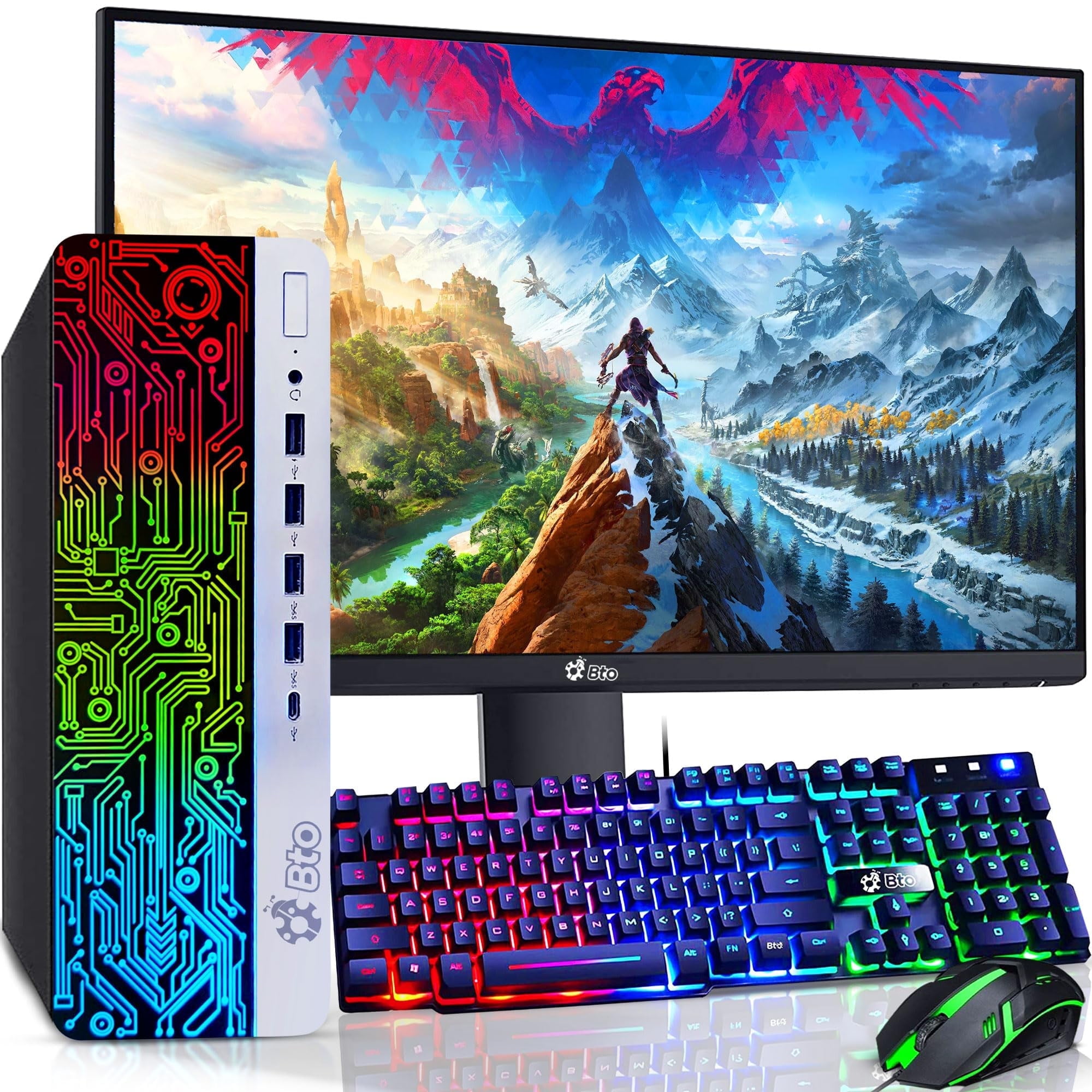Restored HP RGB 600 G3 Desktop Computer Gaming PC, Intel i7-7700 upto 4.20GHz, 16GB Ram, 1TB SSD, New 24" Monitor, NVIDIA GeForce GTX 1050 Ti, BTO RGB Keyboard & Mouse, Windows 11 Pro (Refurbished)