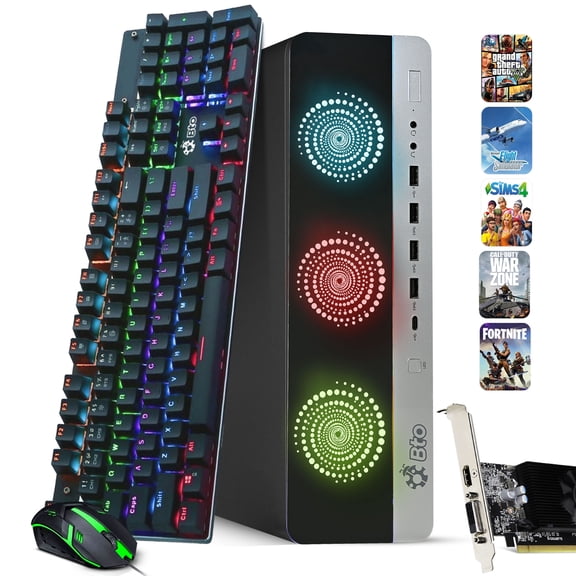 Restored HP RGB 800 G3 Gaming Desktop Computer PC, Intel Quad Core i5-6500 upto 3.60GHz, 16GB DDR4 Ram, 256GB SSD+ 1TB HDD, NVIDIA GT 1030, BTO RGB Keyboard & Mouse, Windows 11 Pro (Refurbished)