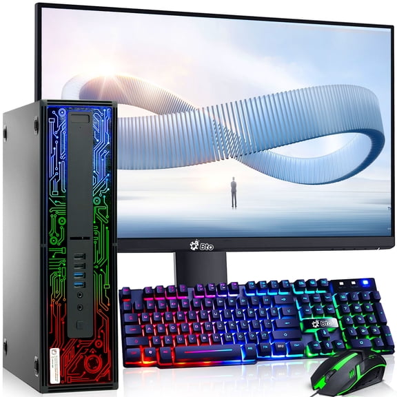 Restored HP RGB SFF Desktop PC i5-6500 16GB 1TB SSD New 24" LED Built-in Wi-Fi BTO RGB Keyboard & Mouse, Windows 10 Professional (Refurbished)