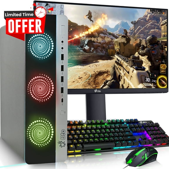 Restored HP RGB SSF Desktop Gaming PC, Intel i5-6500, 16GB DDR4 Ram, 1TB SSD, NVIDIA GeForce GT 1030, New 24" LED Monitor, Wi-Fi, BTO RGB Keyboard & Mouse, Windows 11 Pro (Refurbished)