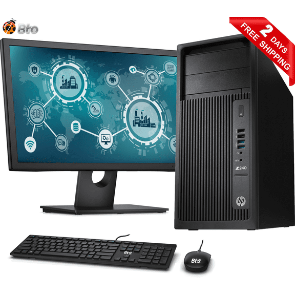 HP Z240 Workstation Desktop Tower Computer, Intel Core i5 6th Gen. 3.2GHz Processor, 8GB DDR4 Ram, 256GB M.2 SSD, 500GB HDD, New 22 inch LCD, Keyboard and Mouse, Wi-Fi, Windows 10 Pro PC
