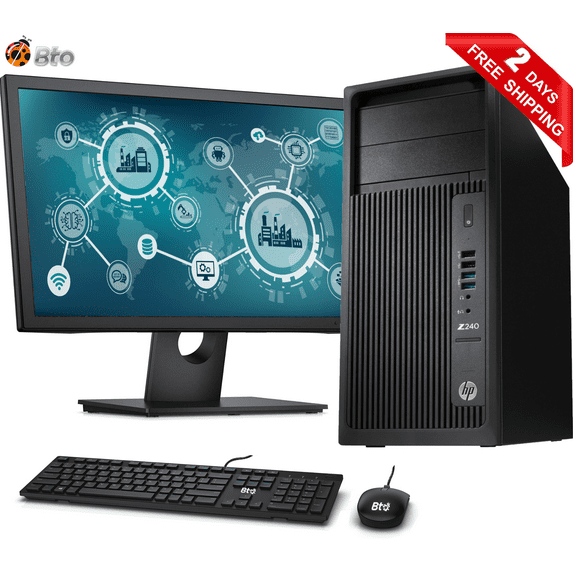 Restored HP Z240 Workstation Desktop Tower Computer, Intel Core i5 6th Gen. 3.2GHz Processor, 8GB DDR4 Ram, 512GB M.2 SSD, New 19 inch LCD, Bto Keyboard and Mouse, Wi-Fi, Windows 10 Pro PC (Refurbished)