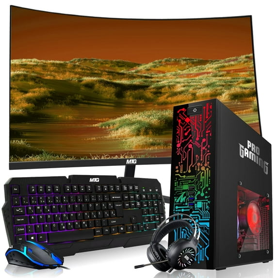 Restored HP Desktop Computer PC–Intel Core i5,32GB ARGB RAM,2TB SSD,27 Inch Curved Monitor,GT 1030 Graphics,RGB KBM with AI Copilot Key, & RGB Headphones,Windows 11 Home