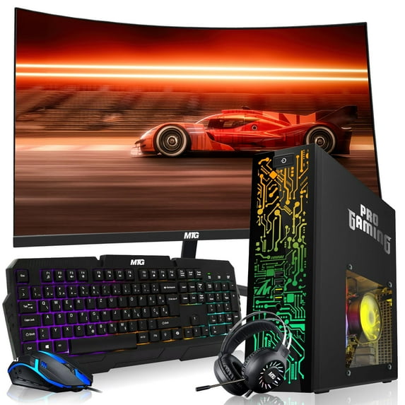 Restored HP Desktop Computer PC–Intel Core i5,32GB ARGB RAM,2TB SSD,32 Inch Curved Monitor,GT 1030 Graphics,RGB KBM with AI Copilot Key, & RGB Headphones,Windows 11 Home