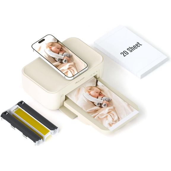 Restored HPRT Photo Printer 4x6,+20 Sheets&1ribbon,Wi-Fi Wireless Instant Picture Printer for iPhone, Android, Smartphone, Thermal Dye-Sublimation, AR Video Printing,Portable Photo Printers,Beige