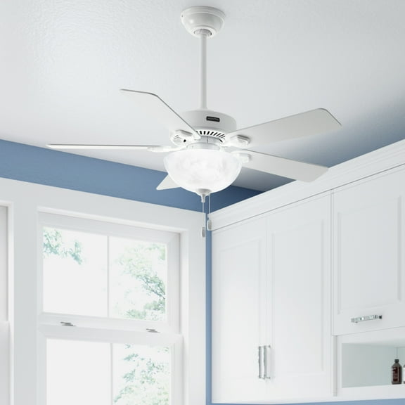 Restored Hunter Fan 44 inch Fresh White Indoor Ceiling fan with LED Light and Pull Chain for Bedroom, Living Room, Office, Basement, Kitchen, Dining Room (Refurbished)