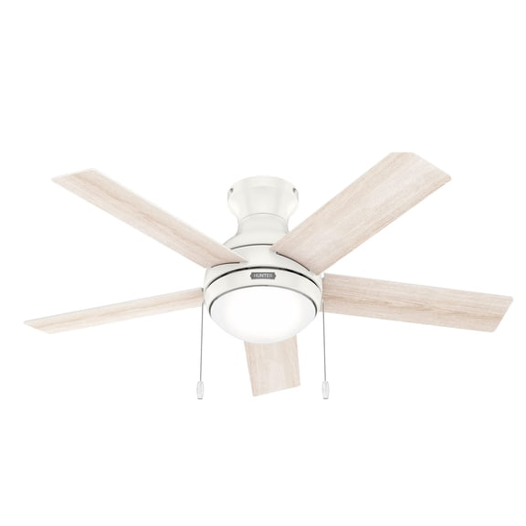 Restored Hunter Fan 44 inch Low Profile Fresh White Indoor Ceiling Fan with LED Light Kit and Pull Chain (Refurbished)