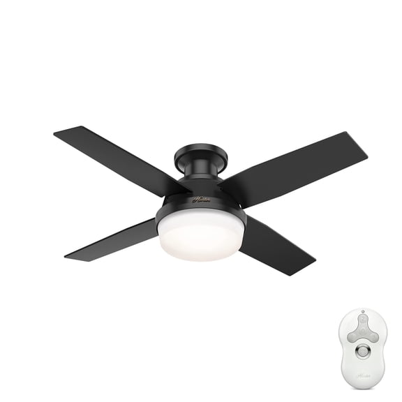 Restored Hunter Fan 44 inch Low Profile Matte Black Indoor/Outdoor Ceiling Fan with Light Kit and Remote Control for Bedroom, Living Room, Dining Room, Kitchen, Office (Refurbished)