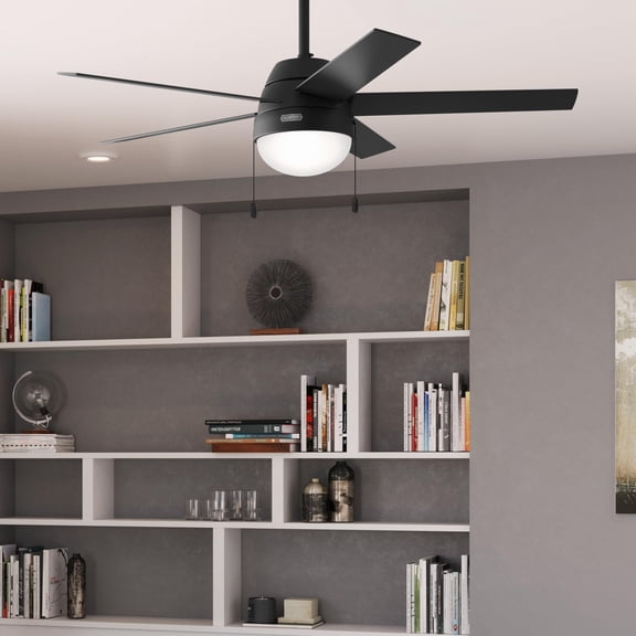 Restored Hunter Fan 52 inch Casual Matte Black Indoor Ceiling Fan with LED Light Kit and Pull Chain (Refurbished)