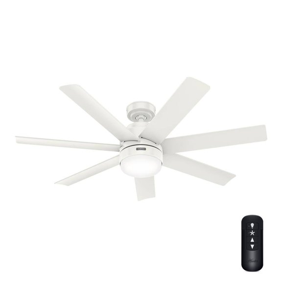 Restored Hunter Fan 52 inch Indoor/Outdoor Fresh White Ceiling Fan with Light and Remote Control for Bedroom, Living Room, Dining Room, Kitchen, Office, Patio (Refurbished)