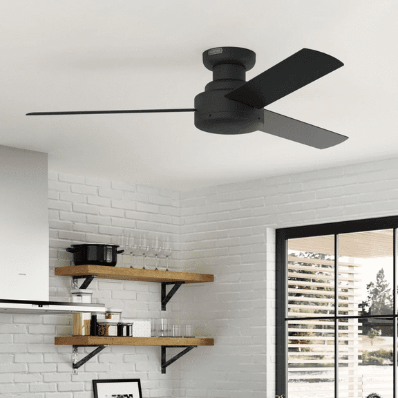 Restored Hunter Fan 52 inch Low Profile Matte Black Indoor Ceiling Fan With 3 Blades, Holiday Gift for Bedroom, Living Room, Dining Room, Kitchen, Office (Refurbished)