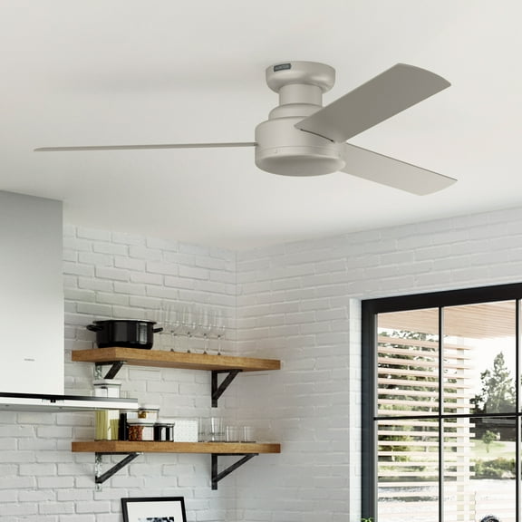 Restored Hunter Fan 52 inch Low Profile Matte Nickel Indoor Ceiling Fan with 3 Blades, Holiday Gifts for Bedroom, Living Room/Family Room, Dining Room, Kitchen, Office (Refurbished)