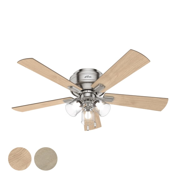 Restored Hunter Fan 54 inch Low Profile Brushed Nickel Indoor Ceiling Fan with LED Light Kit and Pull Chain (Refurbished)