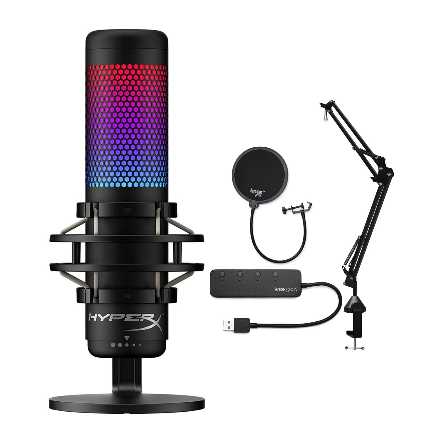 Restored HyperX QuadCast S RGB Mic with Knox Gear Boom Arm, Pop