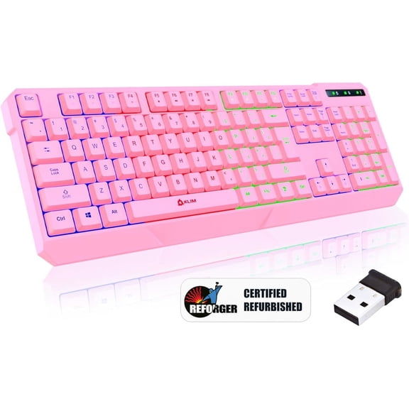 Restored KLIM Chroma Wireless Gaming Keyboard with RGB Backlight, Pink