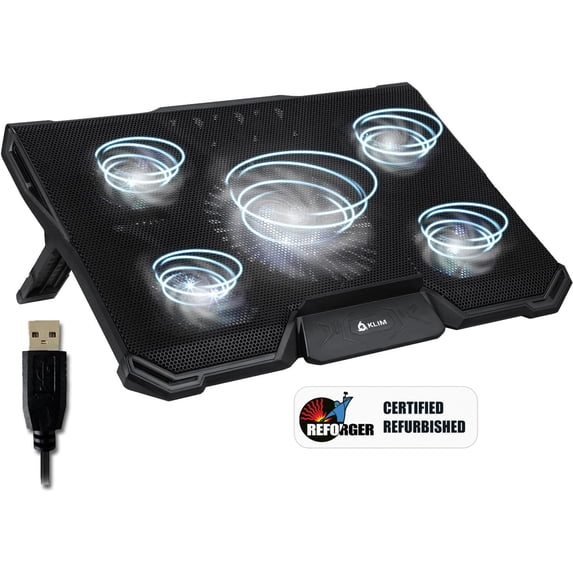 Restored KLIM Cyclone Laptop Cooling Pad - 5 Fans Cooler - No More Overheating - Increase Your PC Performance - Ventilated Support for Laptop - Gaming Stand to Reduce Heating (White) (Refurbished)