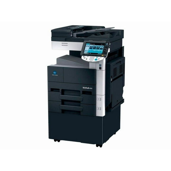 Restored Konica Minolta Bizhub 283 Black & White Multifunction Copier Printer Scanner – 28 ppm, Scan Color, Duplex, 2 Trays, Network