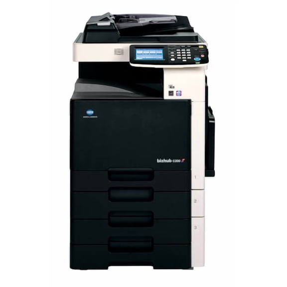 Restored Konica Minolta Bizhub C200 A3 Color Laser Multifunction Copier – 20 ppm, Copy/Print/Scan, Auto Duplex, Network, 2 Trays + Cabinet