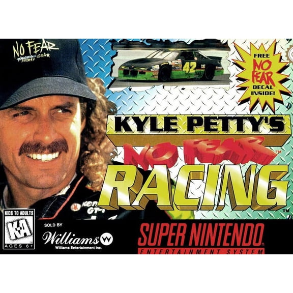 Restored Kyle Petty's No Fear Racing Super Nintendo Racing, Multiplayer, Driving, SNES Driving Game