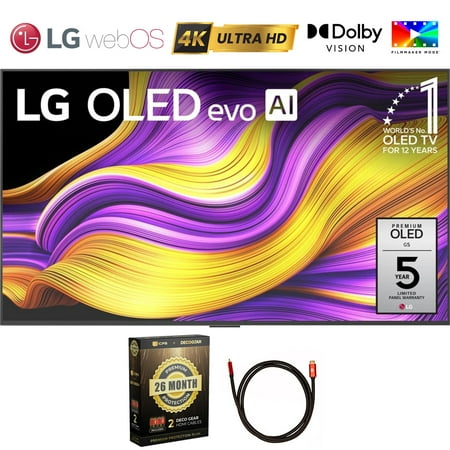 Restored LG 77 Inch G5 Series OLED evo 4K UHD Smart webOS TV with One Wall Design (2025) (Refurbished) Bundle with CPS 26 Month Extended Protection Pack + Deco Gear 6FT Universal 4K HDMI 2.0 Cable
