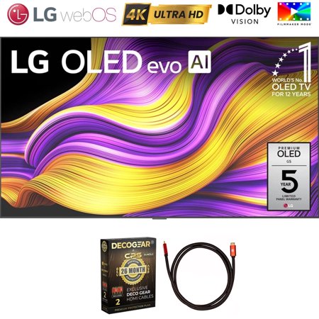 Restored LG OLED83G5WUA 83 Inch G5 Series OLED evo 4K UHD Smart webOS TV with One Wall Design 2025 (Refurbished) Bundle with Deco Gear 6FT HDMI 2.0 Cable and CPS Exclusive 26 Month Protection Pack (B