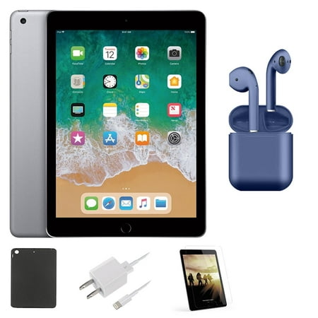 Restored | Latest Apple OS | Apple iPad 5 | 32GB | Space Gray | Wi-Fi Only | Bundle: Pre-Installed Tempered Glass, Case, Charger, Bluetooth/Wireless Airbuds By Certified 2 Day Express (Refurbished)