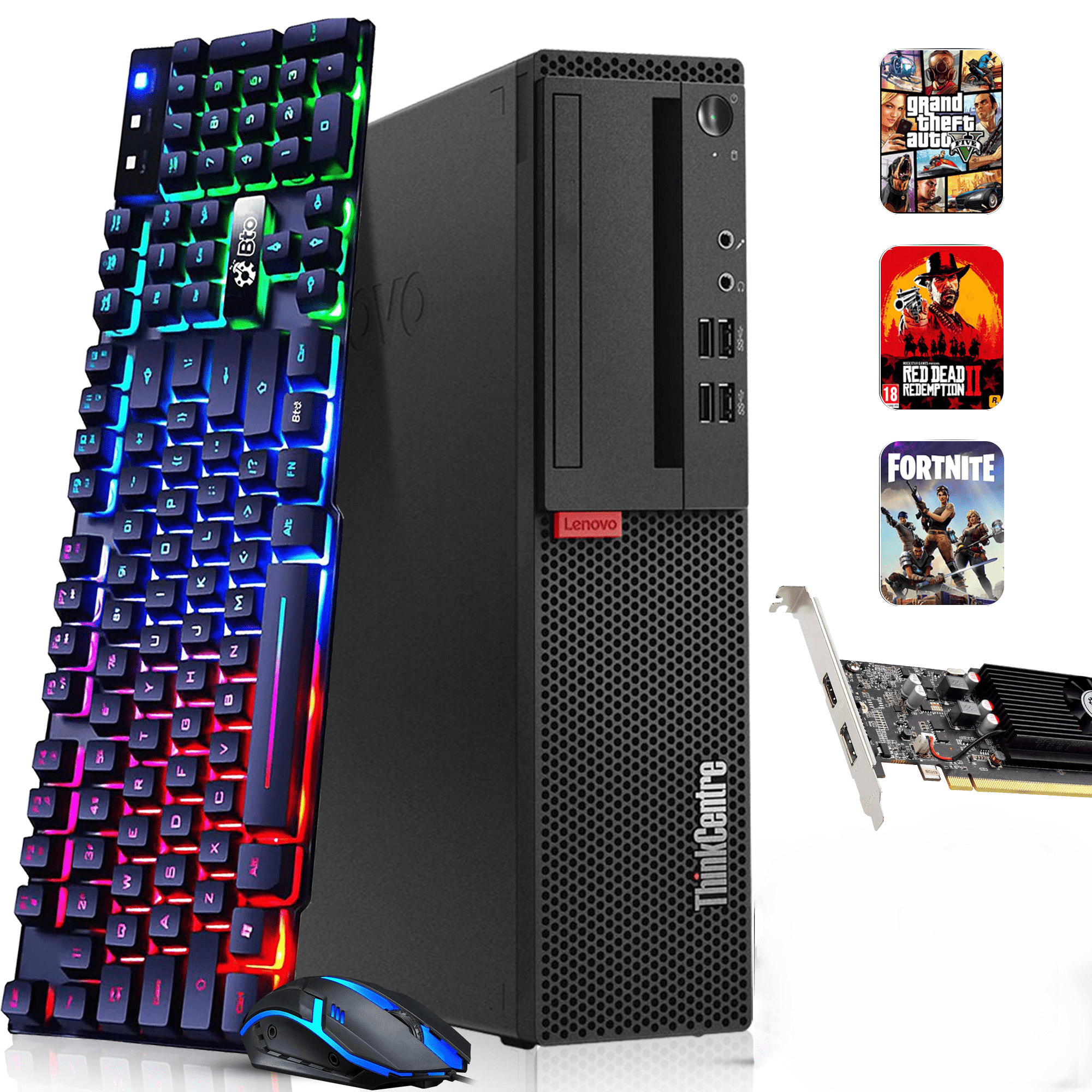 Restored Lenovo M800/M900 Gaming Desktop Computer PC, Intel Quad Core i5-6500 upto 3.60GHz, 32GB DDR4 Ram, 1TB SSD, Wi-Fi, NVIDIA GTX 1050 Ti, BTO RGB Keyboard & Mouse, Windows 11 Pro (Refurbished)