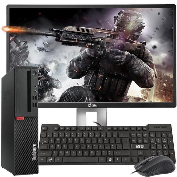 Restored Lenovo ThinkCentre Gaming PC Intel Core i5-6500, 32GB RAm, 1TB SSD + 2TB HDD 24" LED, NVIDIA GTX 1050ti , BTO Keyboard & Mouse, Windows 10 Professional (Refurbished)