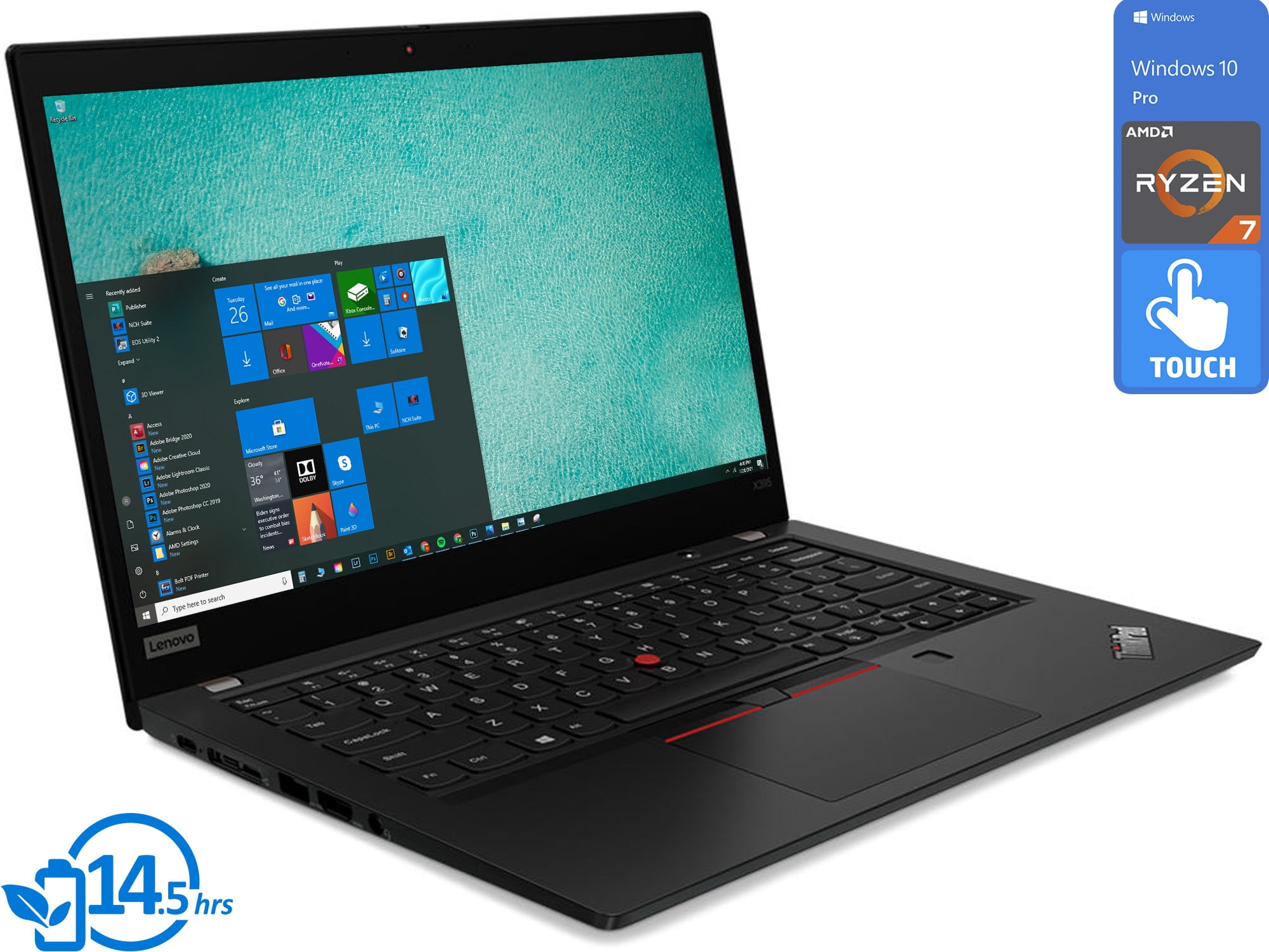 Lenovo ThinkPad X395 Notebook, 13.3" IPS FHD Touch Display, AMD Ryzen 7 Pro 3700U Upto 4.0GHz, 16GB RAM, 512GB NVMe SSD, Vega 10, DisplayPort via USB-C, Wi-Fi, Windows 10 Pro