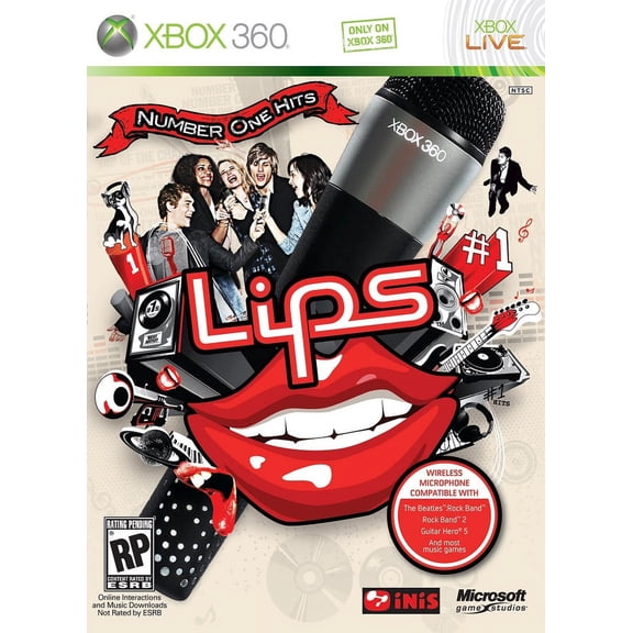 Restored Lips Number One Hits Bundle (Xbox 360, 2009) Rhythm Game (Refurbished)