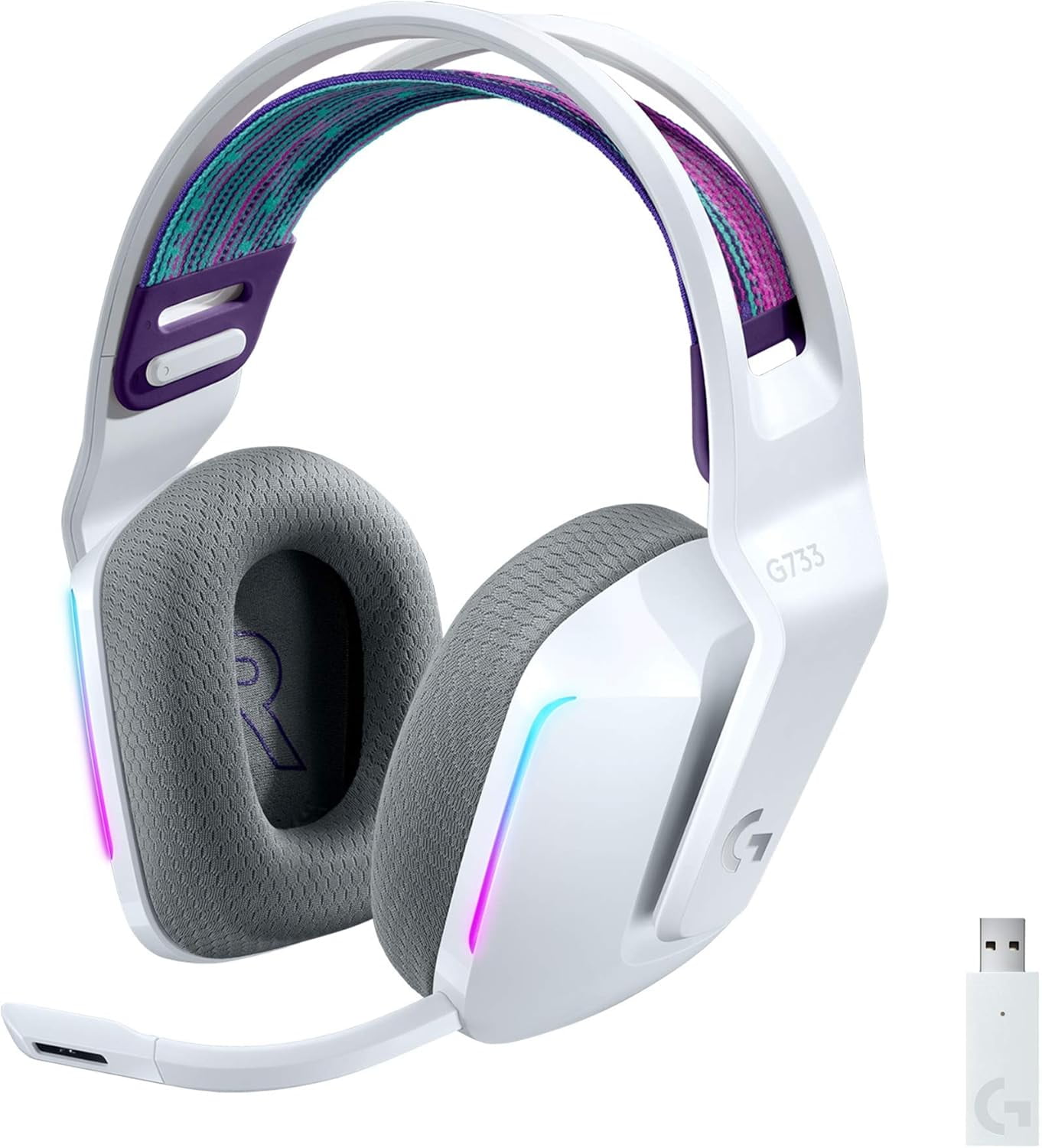 Logitech G733 Lightspeed RGB Wireless Gaming Headset with Suspension Headband - White