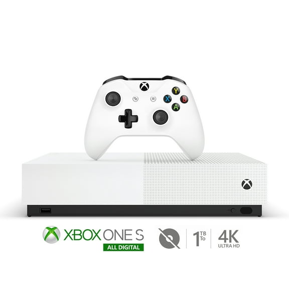 Restored Microsoft Xbox One S 1TB All-Digital Edition Console with Xbox One Wireless Controller - Disc-free Console - White (Refurbished)