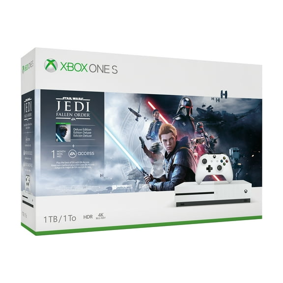 Restored Microsoft Xbox One S 1TB Star Wars Jedi: Fallen Order Console Bundle, White, 234-01089 (Refurbished)